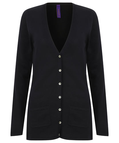 Henbury HB723 Women's v-button cardigan in Navy