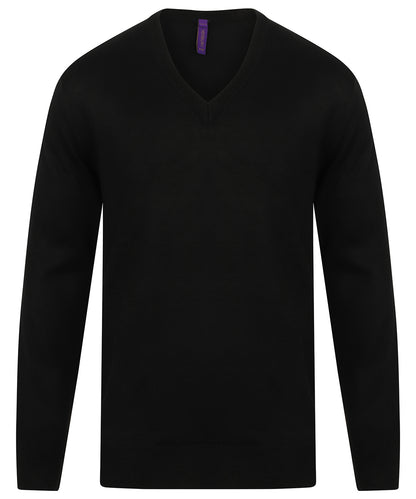 Henbury HB760 Cashmere touch acrylic v-neck jumper in Black