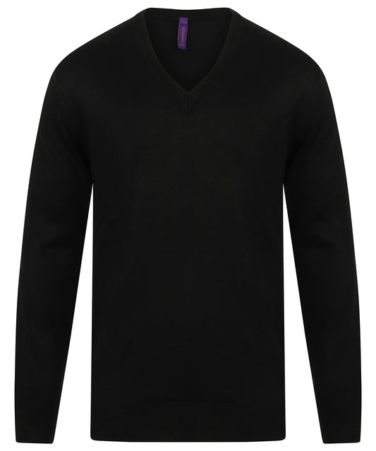 Henbury HB760 Cashmere touch acrylic v-neck jumper in Black