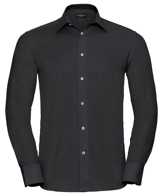 Russell Athletic Collection J922M Long sleeve easycare tailored Oxford shirt in Black