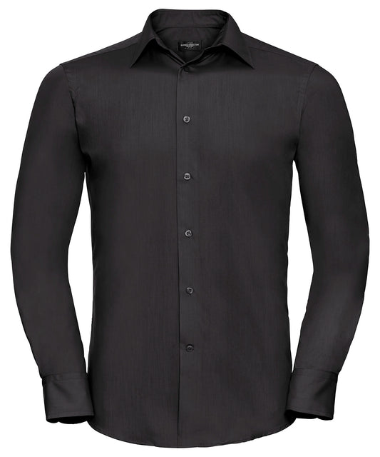 Russell Athletic Collection J924M Long sleeve polycotton easycare fitted poplin shirt in Black