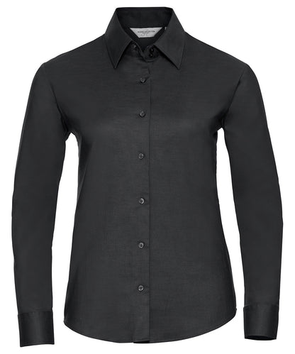 Russell Athletic Collection J932F Women's long sleeve easycare Oxford shirt in Black