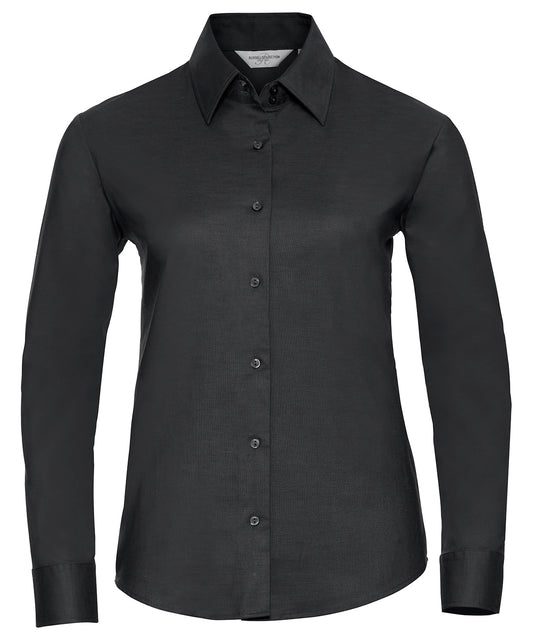Russell Athletic Collection J932F Women's long sleeve easycare Oxford shirt in Black