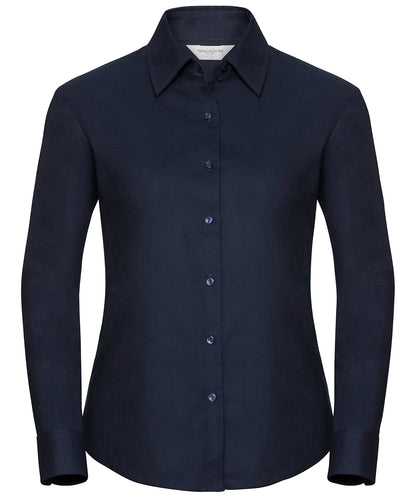 Russell Athletic Collection J932F Women's long sleeve easycare Oxford shirt in Bright Navy