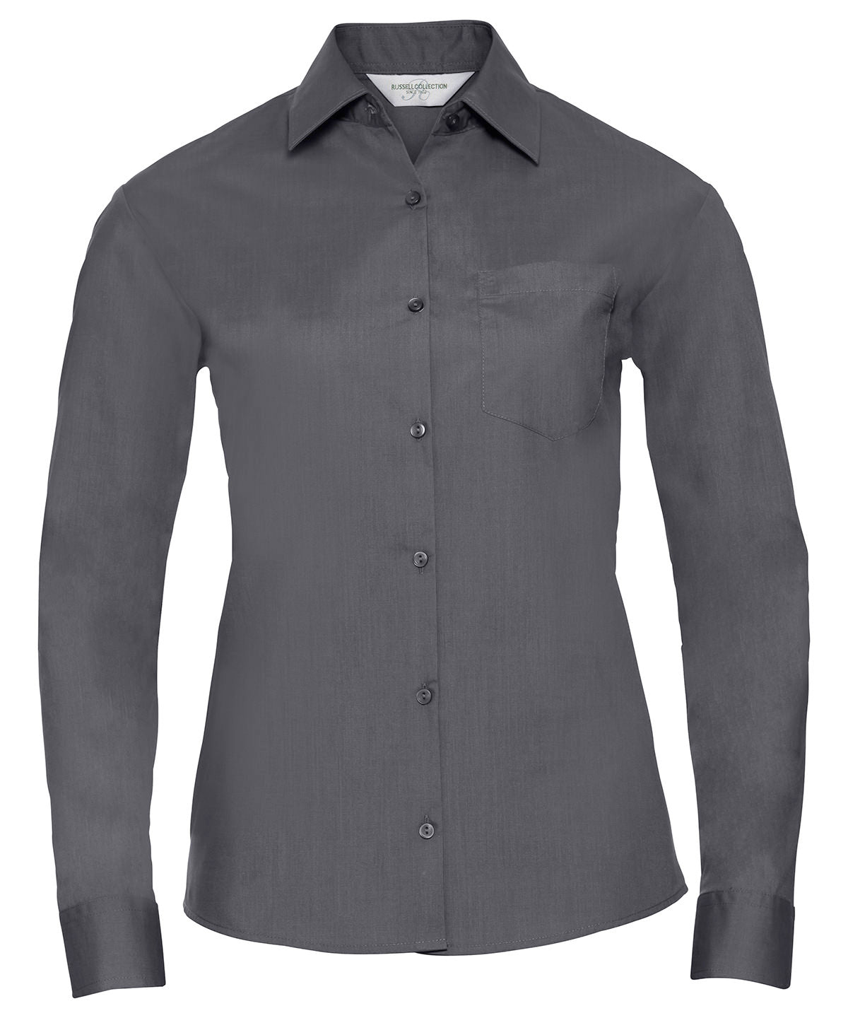 Russell Athletic Collection J934F Women's long sleeve polycotton easycare poplin shirt in Convoy Grey