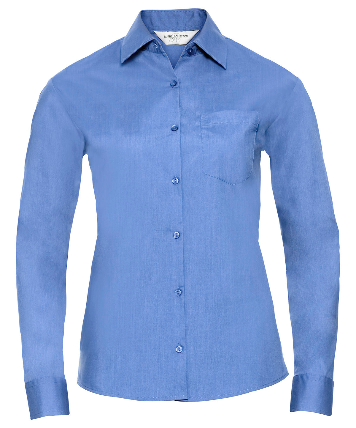 Russell Athletic Collection J934F Women's long sleeve polycotton easycare poplin shirt in Corporate Blue
