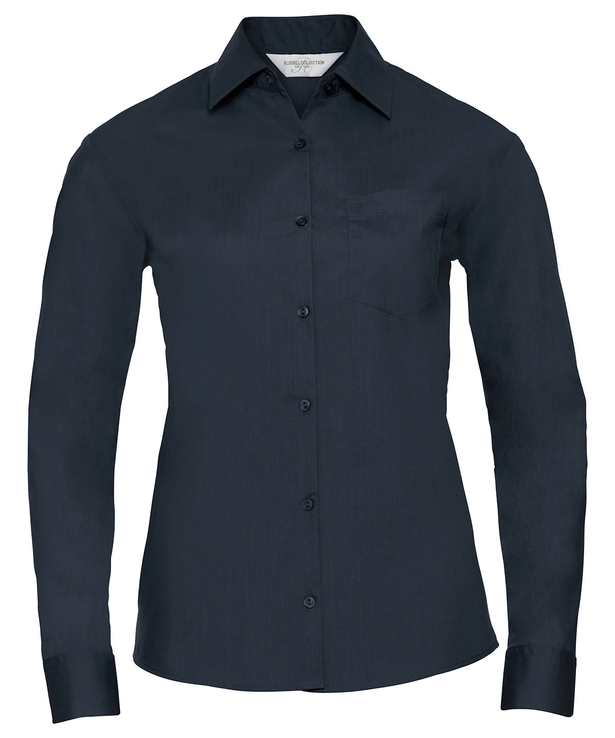 Russell Athletic Collection J934F Women's long sleeve polycotton easycare poplin shirt in French Navy