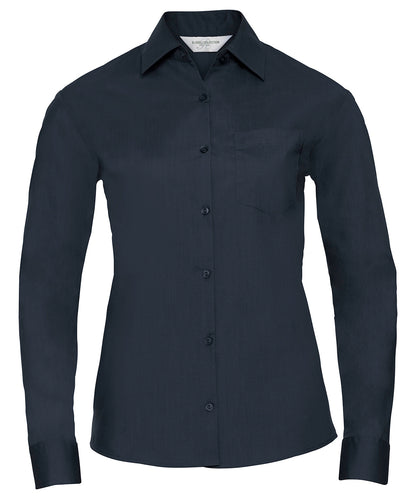 Russell Athletic Collection J934F Women's long sleeve polycotton easycare poplin shirt in French Navy