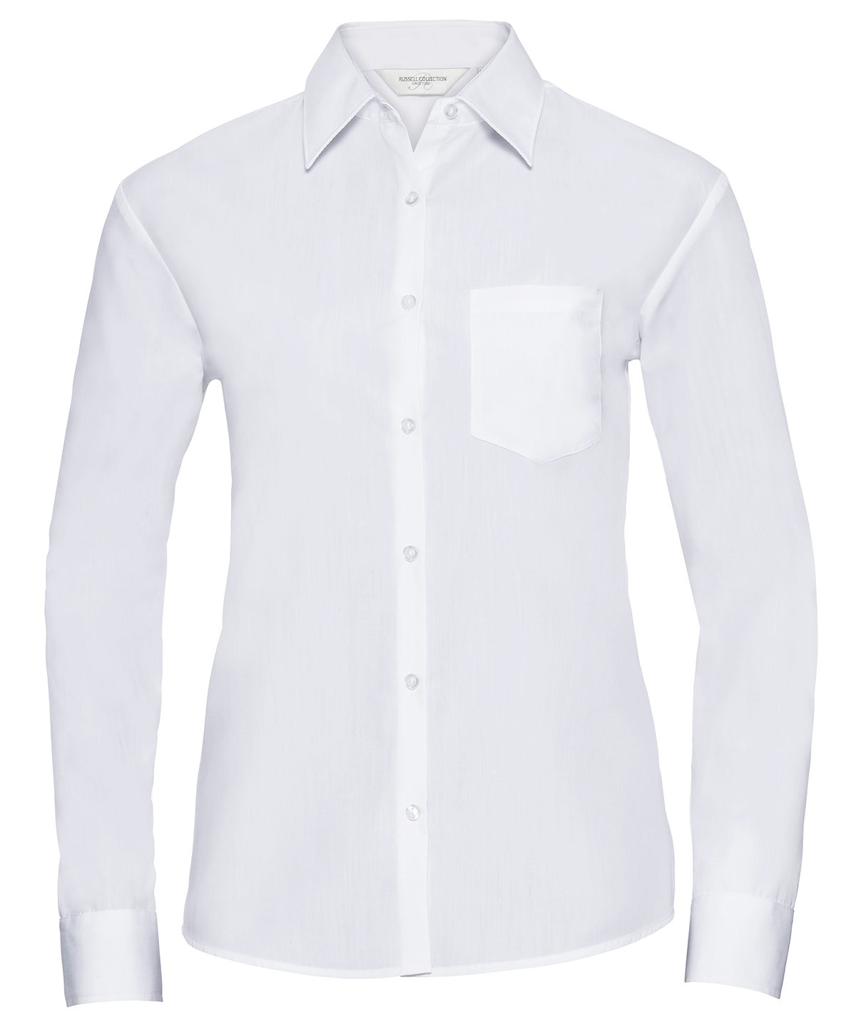 Russell Athletic Collection J934F Women's long sleeve polycotton easycare poplin shirt in White