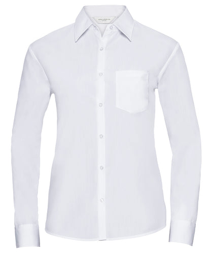 Russell Athletic Collection J934F Women's long sleeve polycotton easycare poplin shirt in White