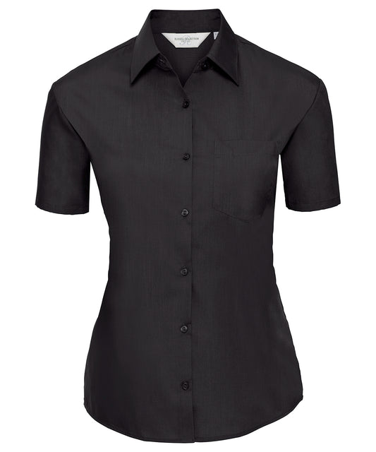 Russell Athletic Collection J935F Women's short sleeve polycotton easycare poplin shirt in Black