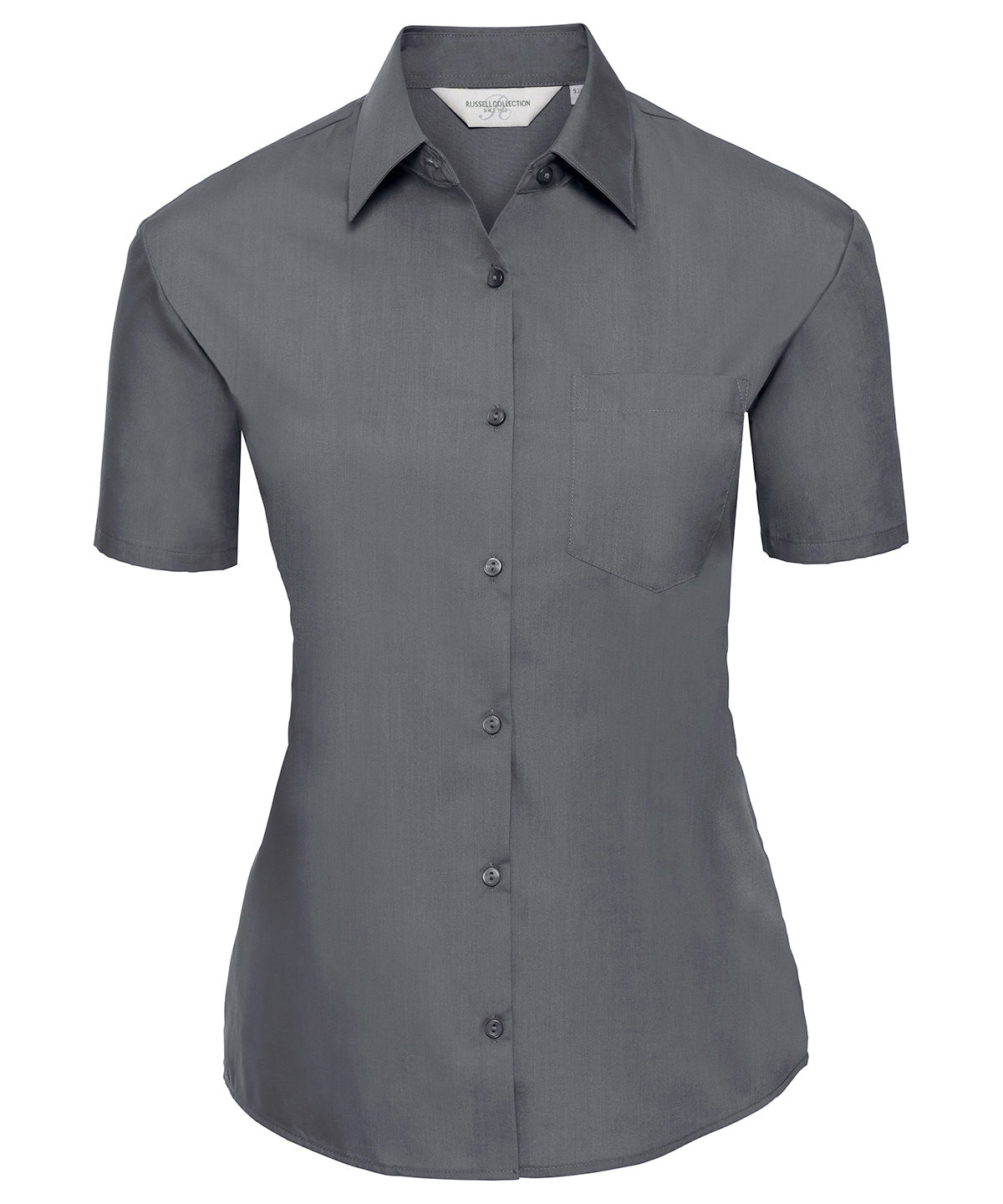 Russell Athletic Collection J935F Women's short sleeve polycotton easycare poplin shirt in Convoy Grey