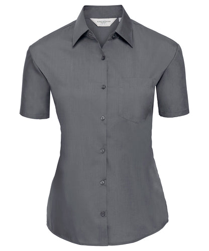Russell Athletic Collection J935F Women's short sleeve polycotton easycare poplin shirt in Convoy Grey
