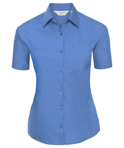 Russell Athletic Collection J935F Women's short sleeve polycotton easycare poplin shirt in Corporate Blue
