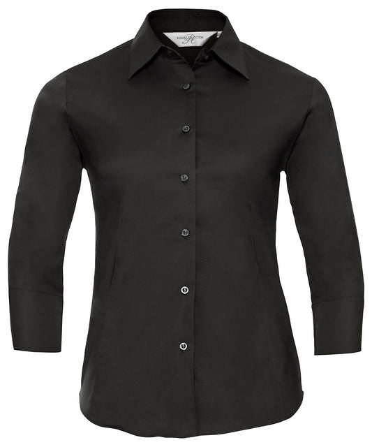 Russell Athletic Collection J946F Women's ¾ sleeve easycare fitted shirt in Black