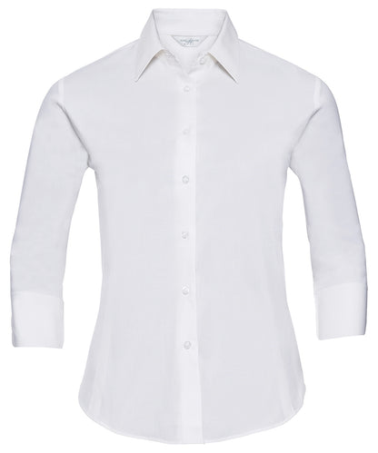 Russell Athletic Collection J946F Women's ¾ sleeve easycare fitted shirt in White
