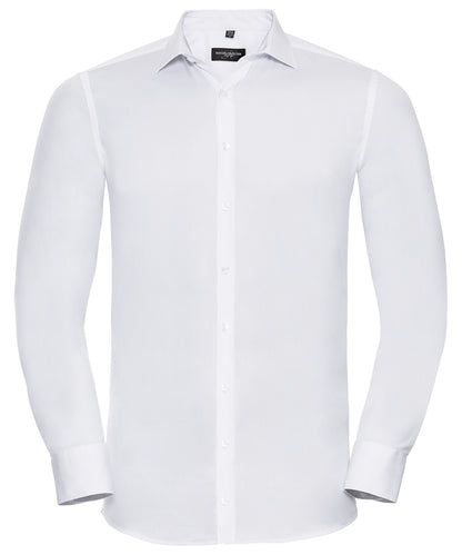 Russell Athletic Collection J960M Long sleeve ultimate stretch shirt in White