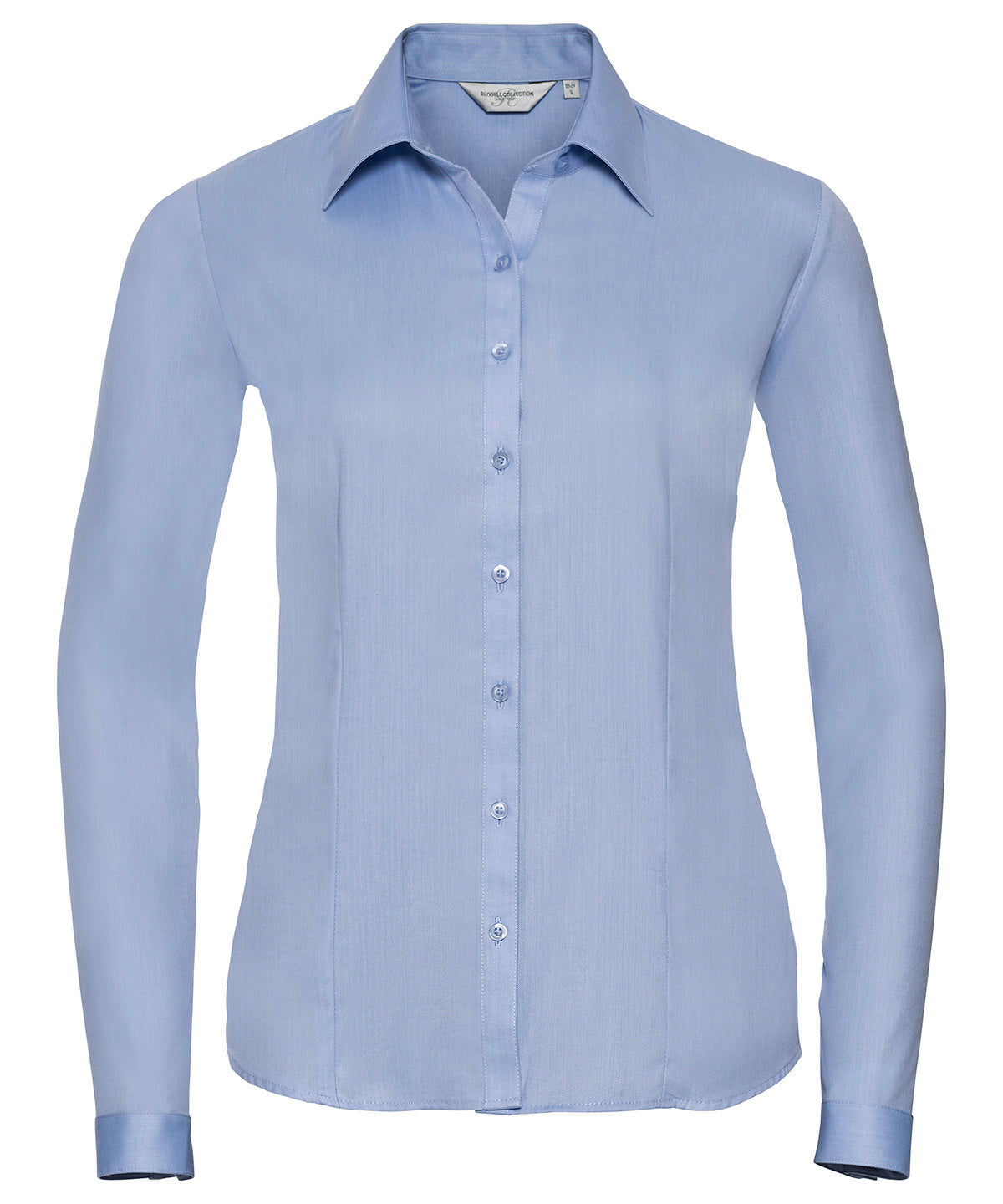 Russell Athletic Collection J962F Women's long sleeve herringbone shirt in Light Blue