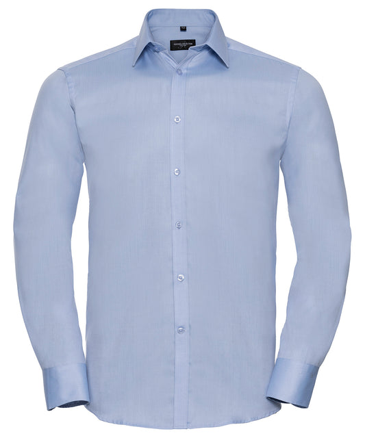 Russell Athletic Collection J962M Long sleeve herringbone shirt in Light Blue