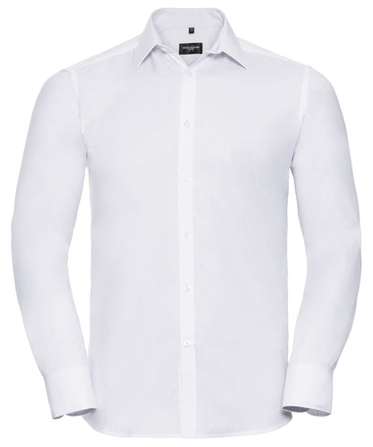 Russell Athletic Collection J962M Long sleeve herringbone shirt in White
