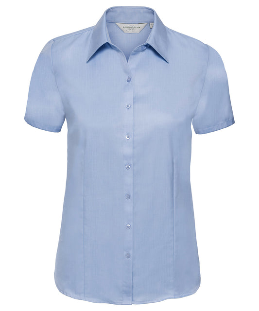 Russell Athletic Collection J963F Women's short sleeve herringbone shirt in Light Blue