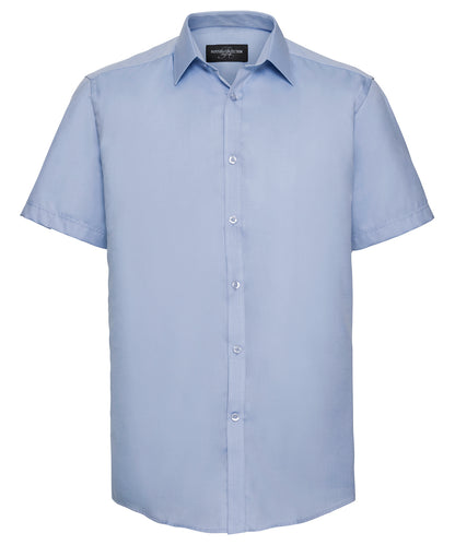 Russell Athletic Collection J963M Short sleeve herringbone shirt in Light Blue