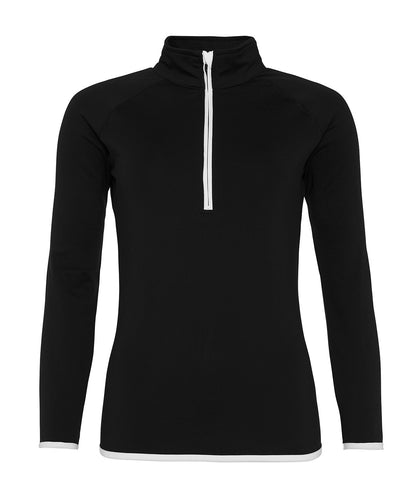 AWDis Just Cool JC036 Women's cool ½ zip sweatshirt in Jet Black/Arctic White