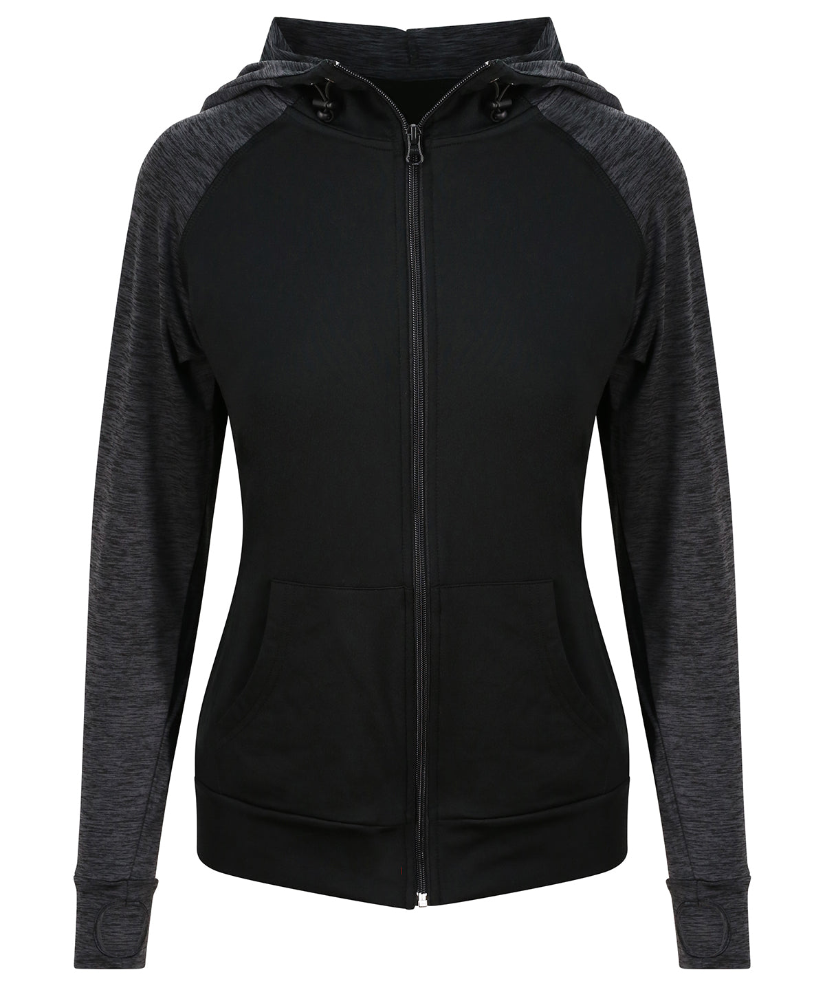 AWDis Just Cool JC058 Women's cool contrast zoodie in Black/Black Slate Melange