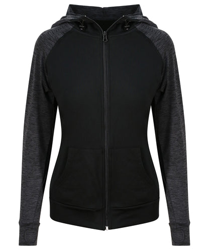 AWDis Just Cool JC058 Women's cool contrast zoodie in Black/Black Slate Melange