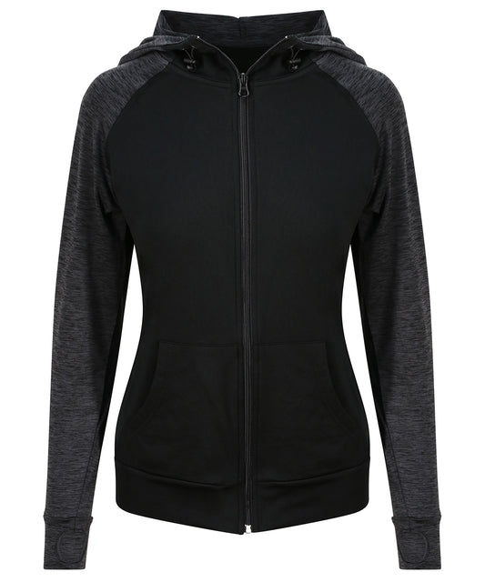 AWDis Just Cool JC058 Women's cool contrast zoodie in Black/Black Slate Melange