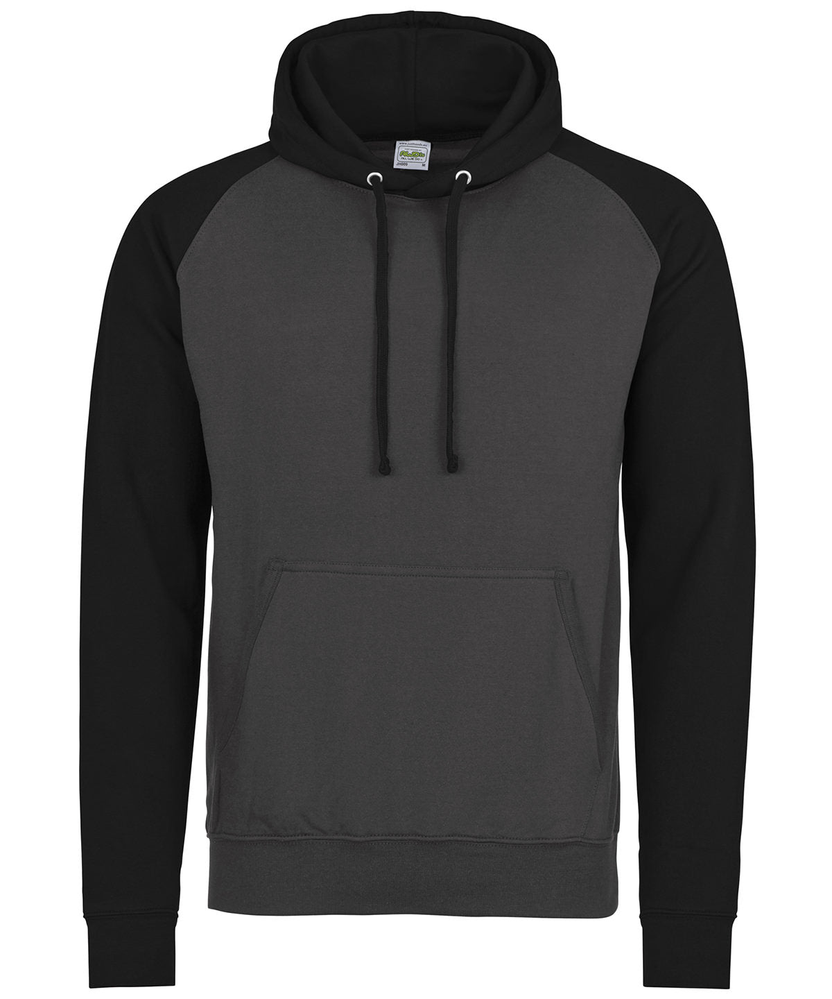AWDis Just Hoods JH009 Baseball hoodie in Charcoal/Jet Black