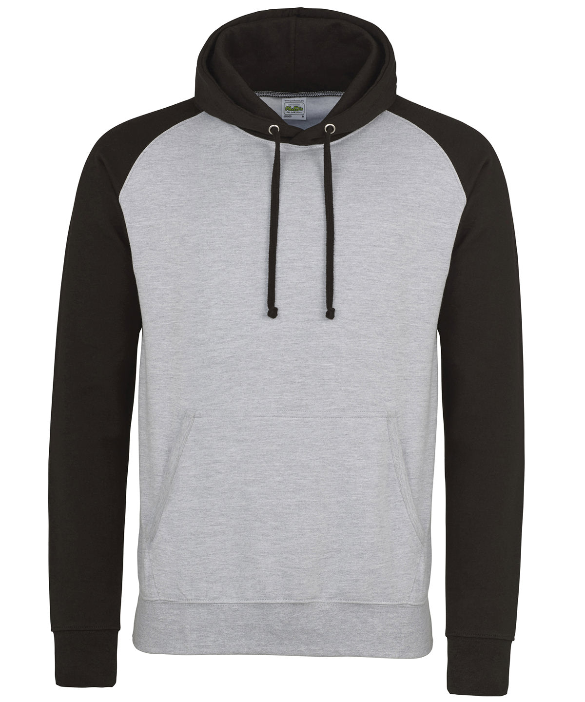 AWDis Just Hoods JH009 Baseball hoodie in Heather Grey/Jet Black