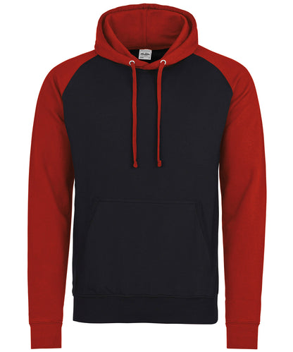 AWDis Just Hoods JH009 Baseball hoodie in Jet Black/Fire Red