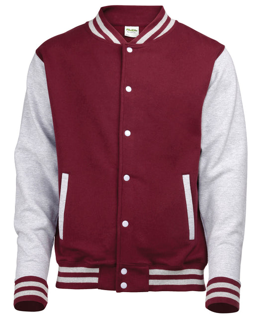AWDis Just Hoods JH043 Varsity jacket in Burgundy/Heather Grey*