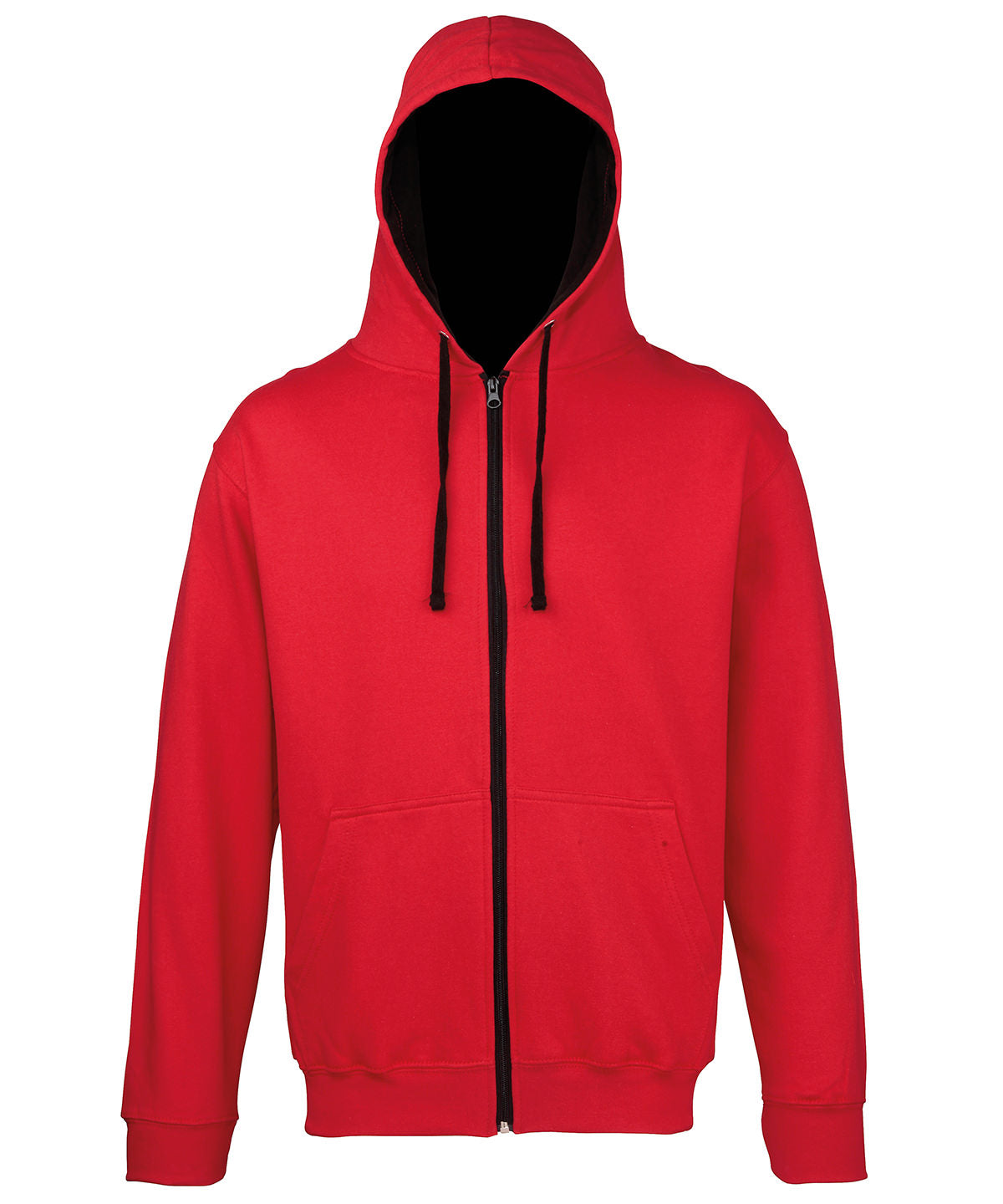 AWDis Just Hoods JH053 Varsity zoodie in Fire Red/Jet Black