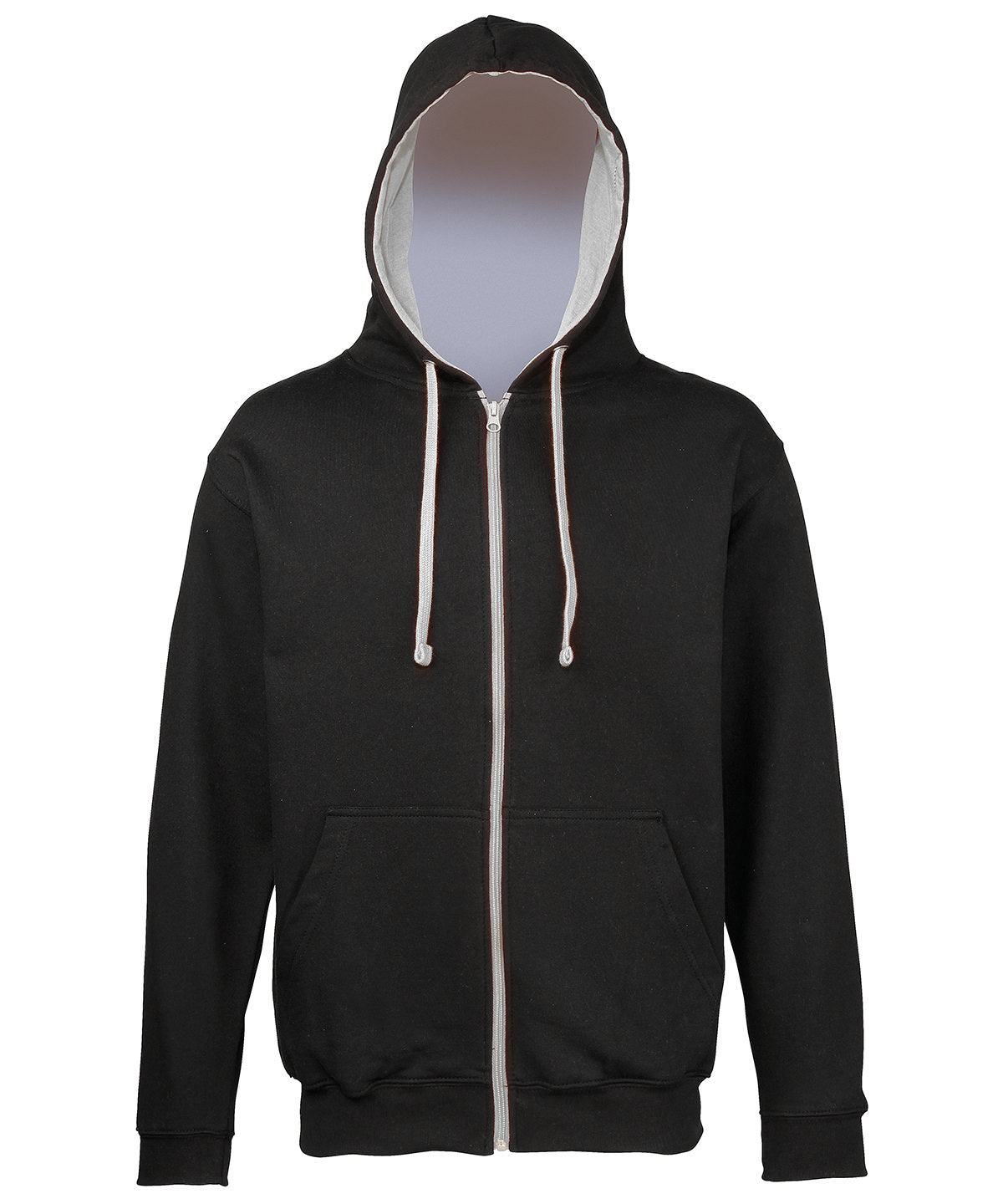 AWDis Just Hoods JH053 Varsity zoodie in Jet Black/Heather Grey