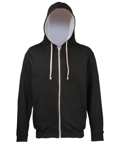AWDis Just Hoods JH053 Varsity zoodie in Jet Black/Heather Grey