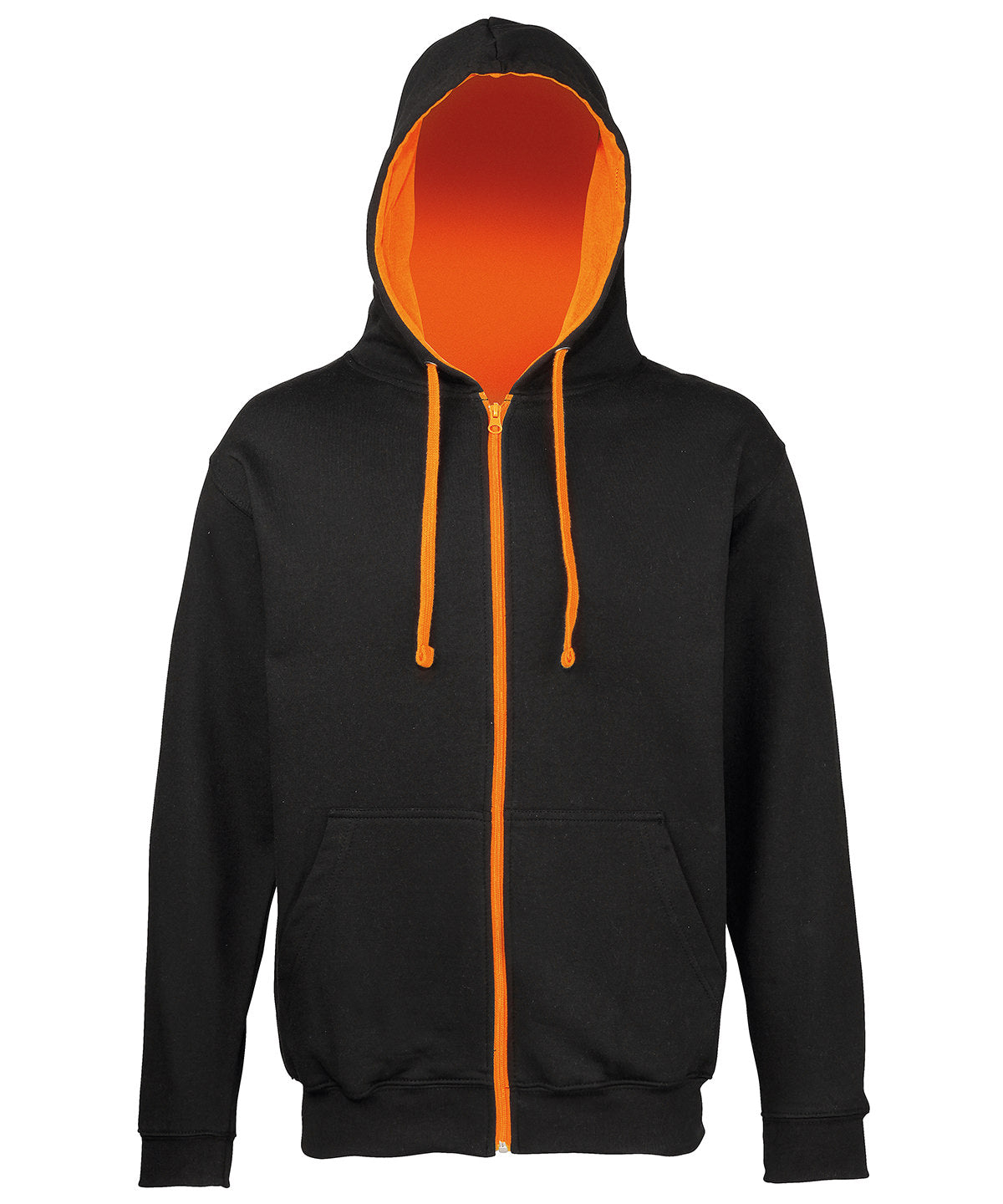 AWDis Just Hoods JH053 Varsity zoodie in Jet Black/Orange Crush
