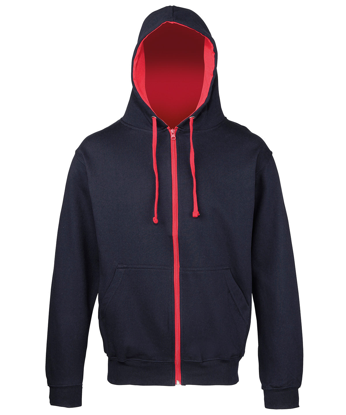 AWDis Just Hoods JH053 Varsity zoodie in New French Navy/Fire Red