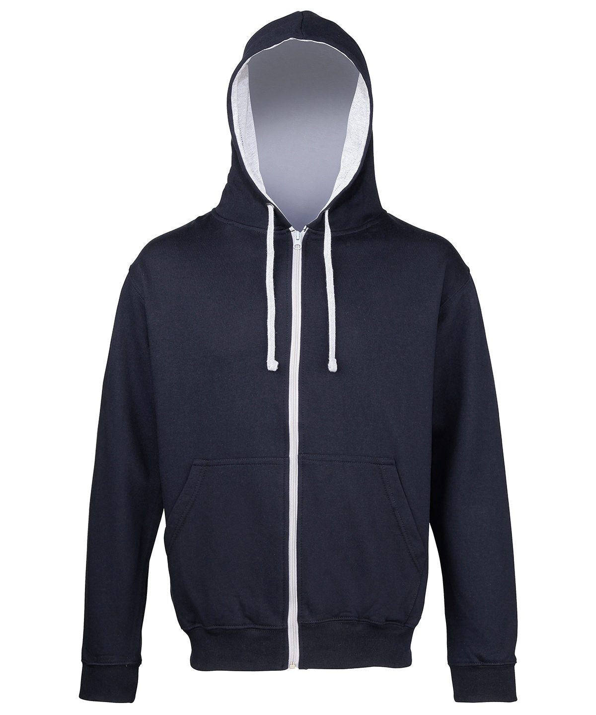 AWDis Just Hoods JH053 Varsity zoodie in New French Navy/Heather Grey