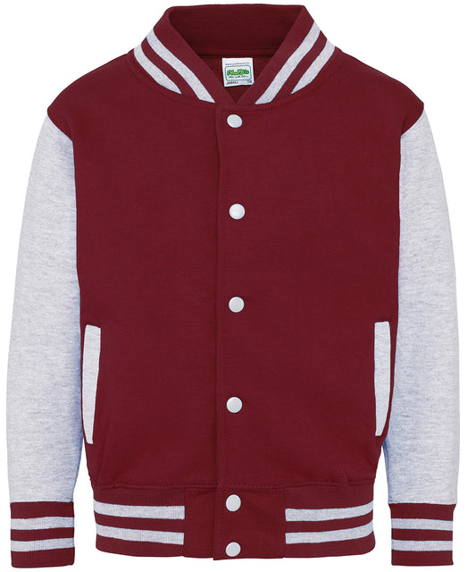 AWDis Just Hoods JH43J Kids varsity jacket in Burgundy/Heather Grey