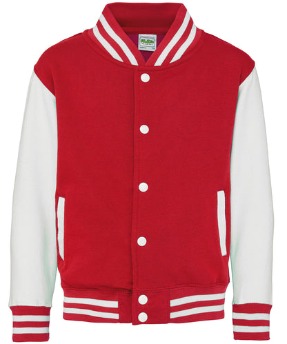 AWDis Just Hoods JH43J Kids varsity jacket in Fire Red/White