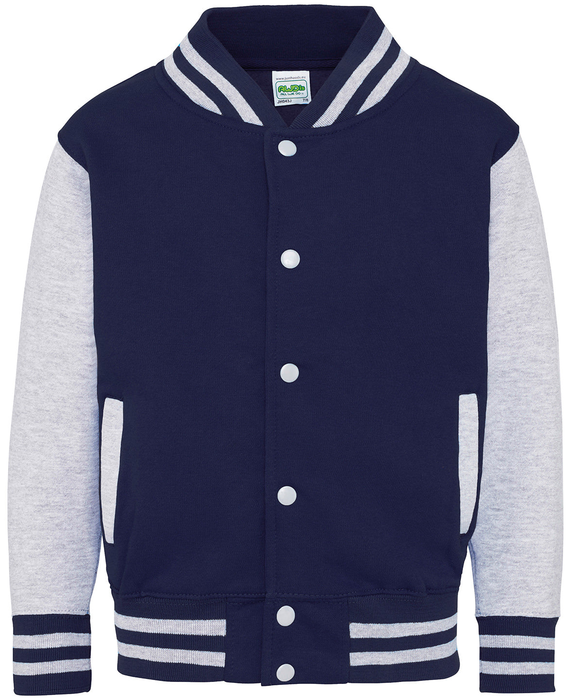 AWDis Just Hoods JH43J Kids varsity jacket in Oxford Navy/Heather Grey