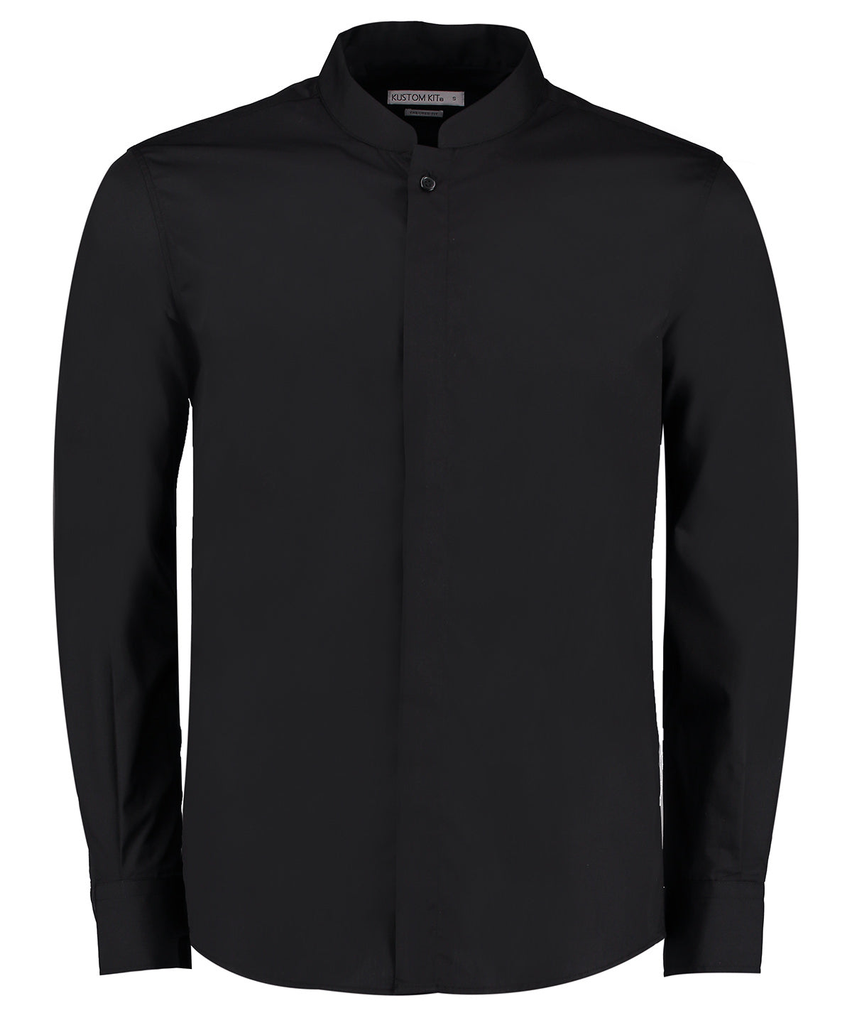 Kustom Kit KK161 Mandarin collar shirt long-sleeved (tailored fit) in Black