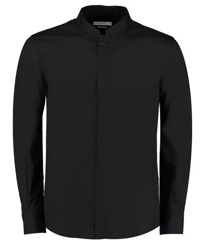 Kustom Kit KK161 Mandarin collar shirt long-sleeved (tailored fit) in Black