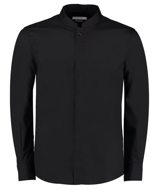 Kustom Kit KK161 Mandarin collar shirt long-sleeved (tailored fit) in Black