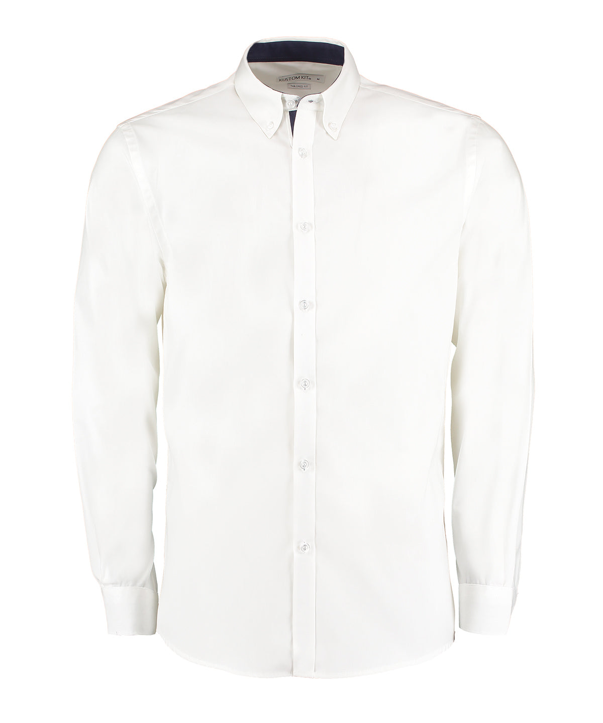 Kustom Kit KK190 Contrast premium Oxford shirt (button-down collar) long-sleeved (tailored fit) in White/Navy