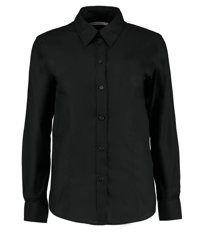 Kustom Kit KK361 Women's workplace Oxford blouse long-sleeved (tailored fit) in Black