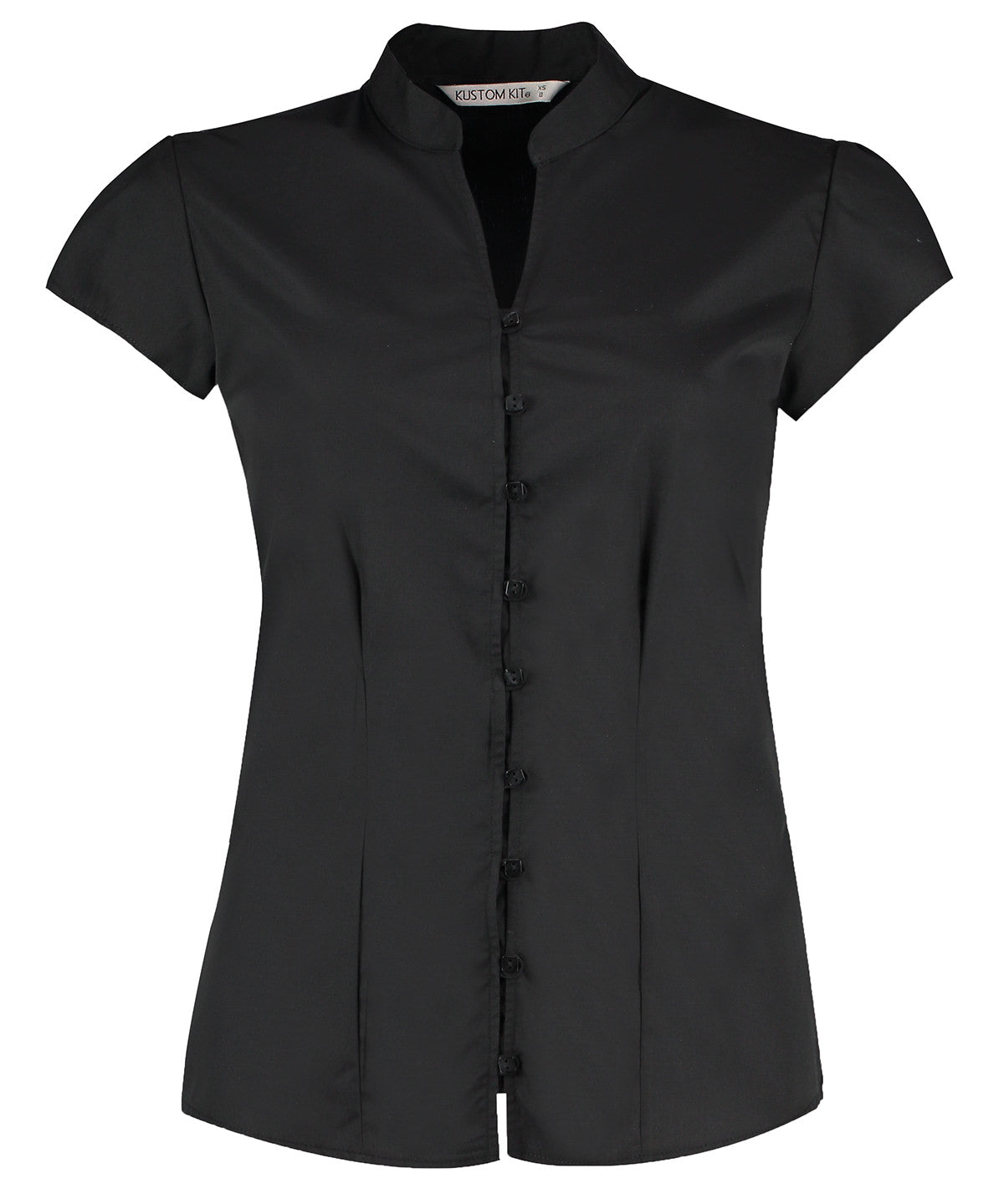 Kustom Kit KK727 Women's continental blouse mandarin collar cap sleeve (tailored fit) in Black