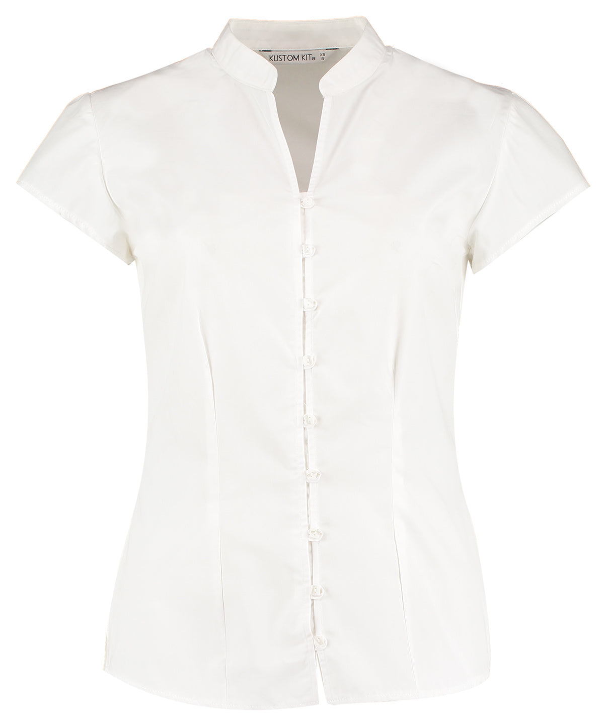 Kustom Kit KK727 Women's continental blouse mandarin collar cap sleeve (tailored fit) in White